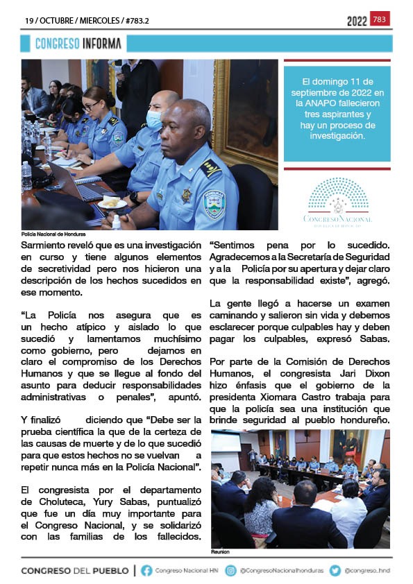 Comisión de Seguridad escuchó informe de la Policía Nacional y Medicina Forense sobre tragedia de la ANAPO