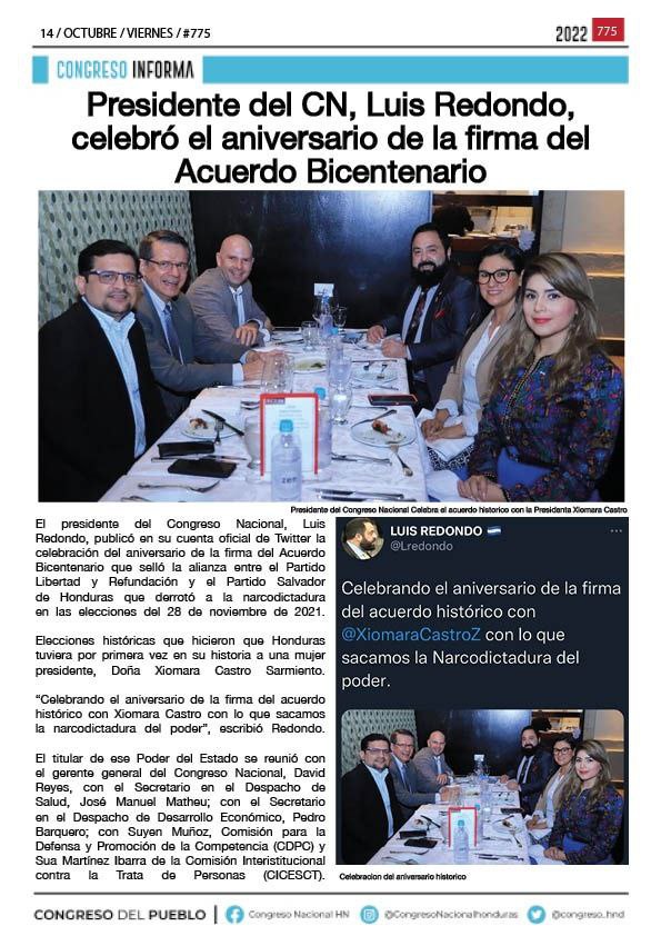 Presidente Luis Redondo celebró el aniversario del Acuerdo Bicentenario